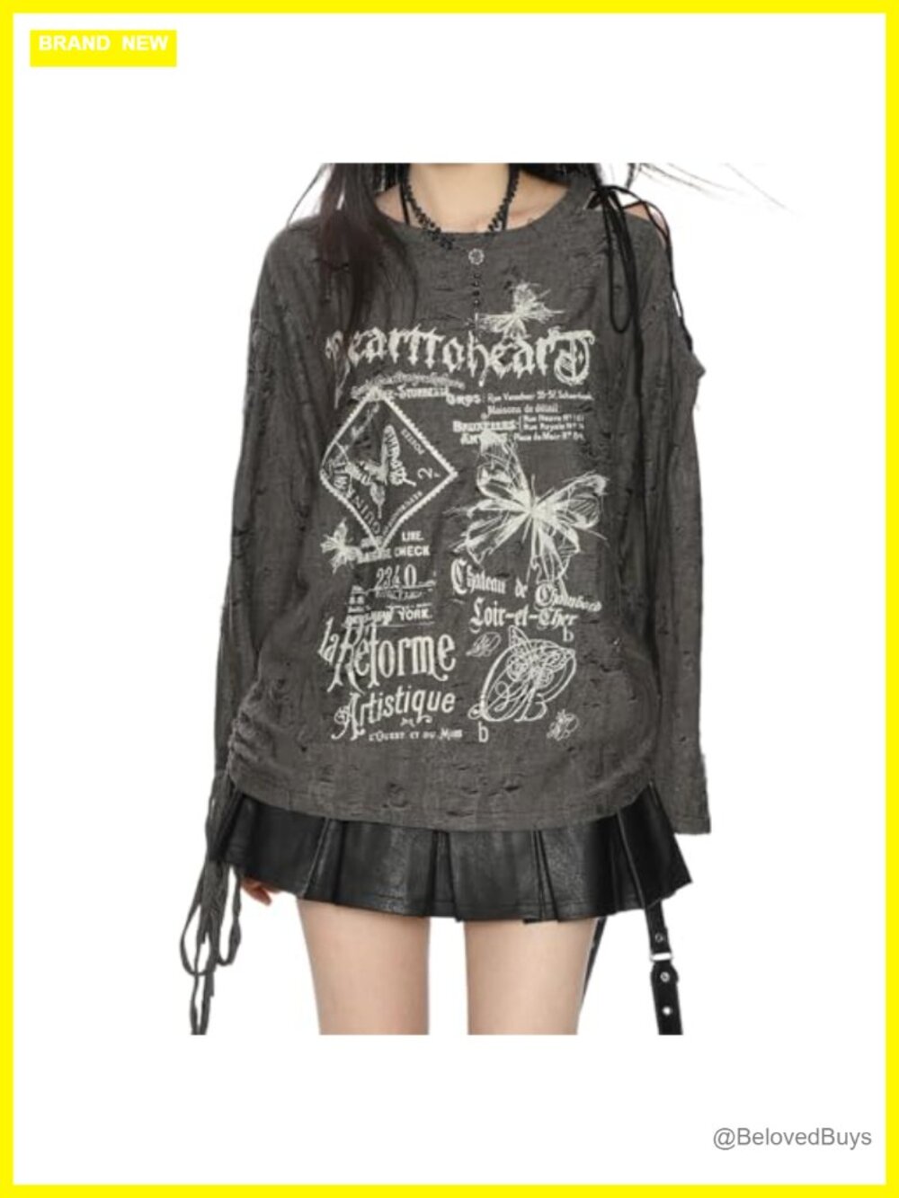 Goth Y2K Off Shoulder Long Sleeve T Shirt Anime Kawaii Grunge Harajuku